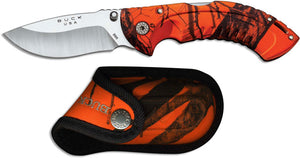 Buck Knives 395 Omni Hunter 10pt Folding Knife with Heavy-Duty Nylon Sheath - Blaze Orange